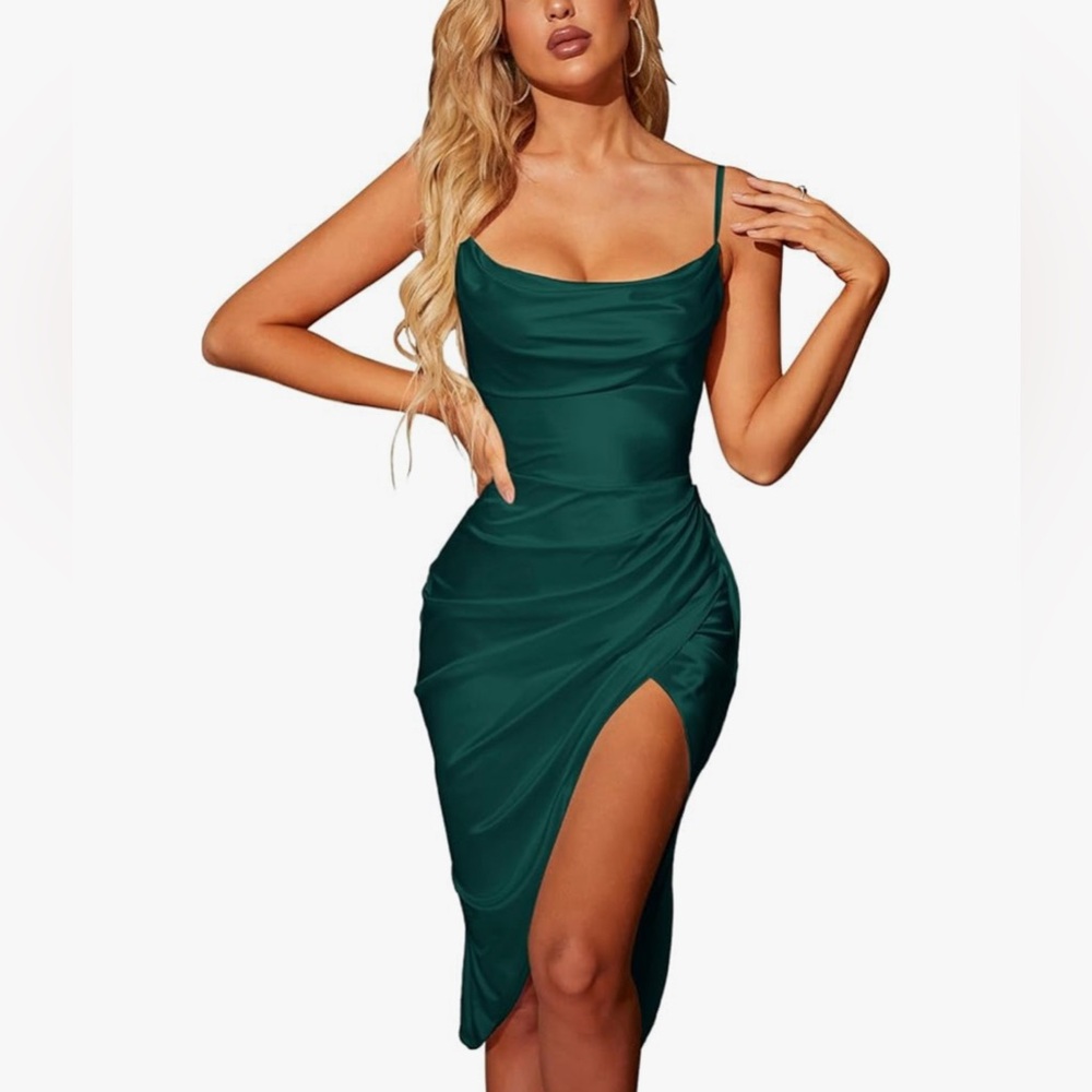Emerald Green Silk Cocktail Dress | Small/4US | Adjustable strap